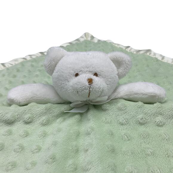 Blankets & Beyond Minky Dot Lovey Green White Bear Satin Trim Security 16" Baby - Picture 3 of 7